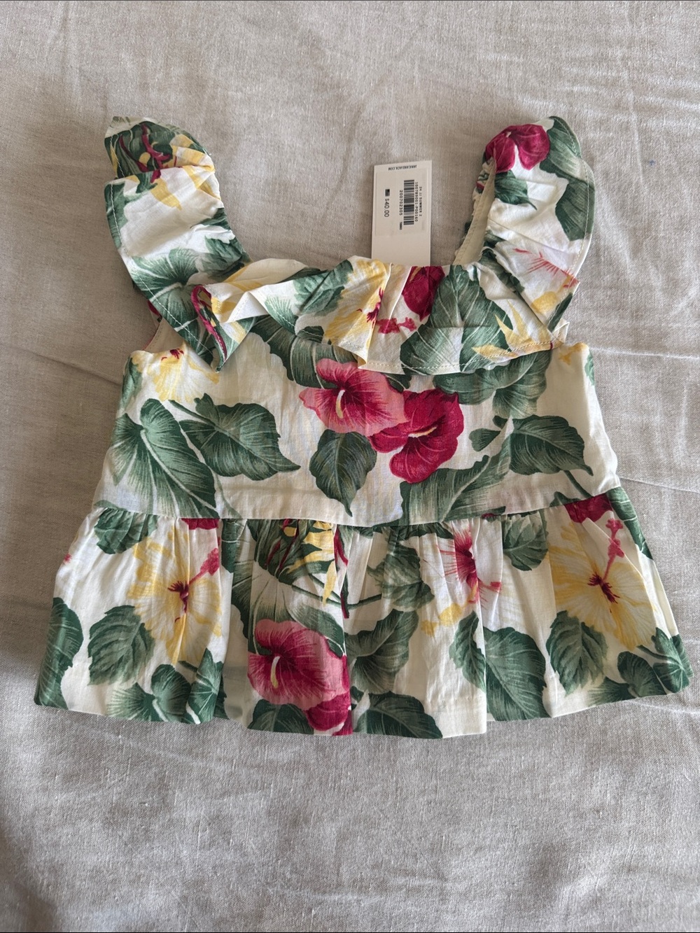 Janie and Jack White Floral Ruffle Tank Top with Pink & Yellow Blooms